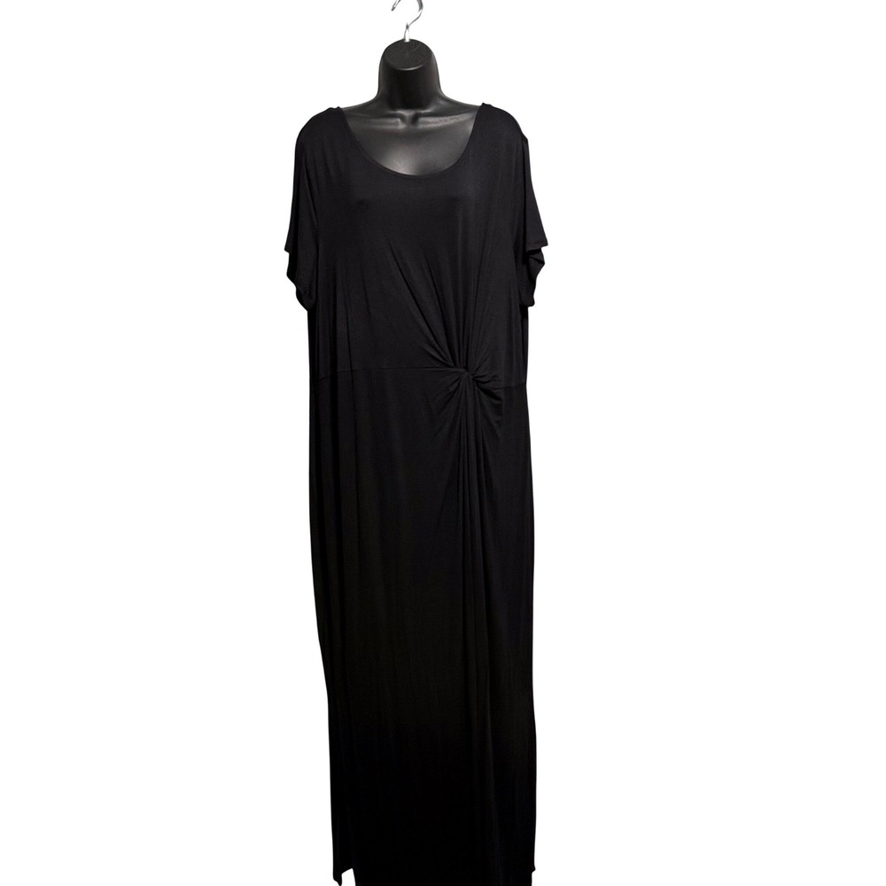 Maurices 24/7 Women Black Twist Front Maxi Dress XXL Scoop Neck Short Sleeve
